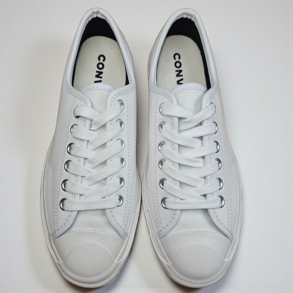 Converse Jack Purcell White Leather Sneakers Women 4.5 Lace Up Low Top Wedge
